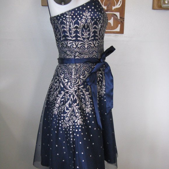 Masquerade Navy & Silver Sparkle Prom Dress - Picture 4 of 9